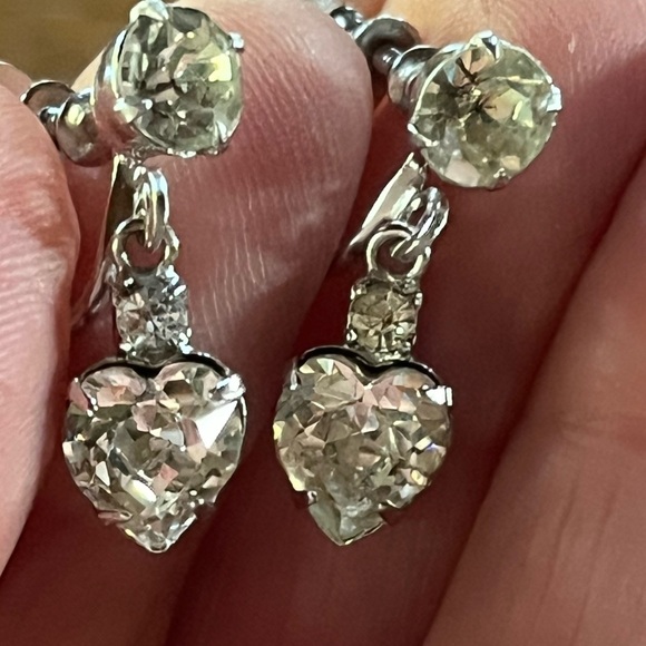 Heart-shaped rhinestone, choker and matching screwback earrings vintage silver - Picture 2 of 11
